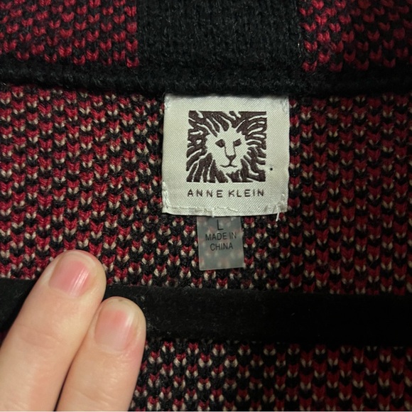 Anne Klein Vintage Plaid Lion Brooch Buckle Sweater Jacket Size Large - Picture 3 of 7